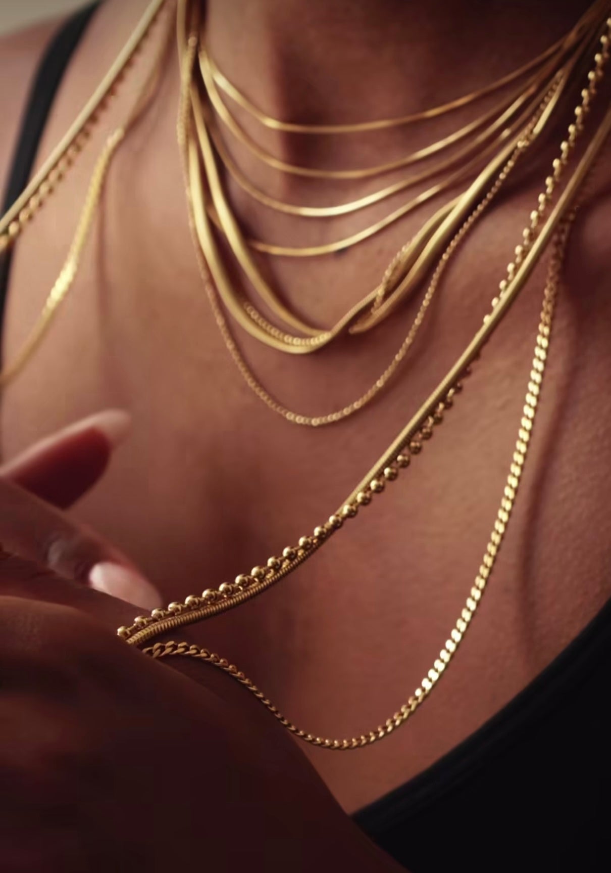 ZAG Bijoux Kette Dreireihig Verschiedene Kettenmuster Edelstahl Gold Plattiert Layering-Look