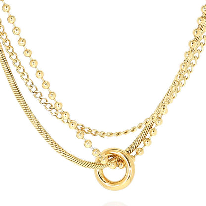 ZAG Bijoux Kette Dreireihig Kugelkette Panzerkette Schlangenkette Ring-Anhänger 42 cm Edelstahl Gold Plattiert Detail
