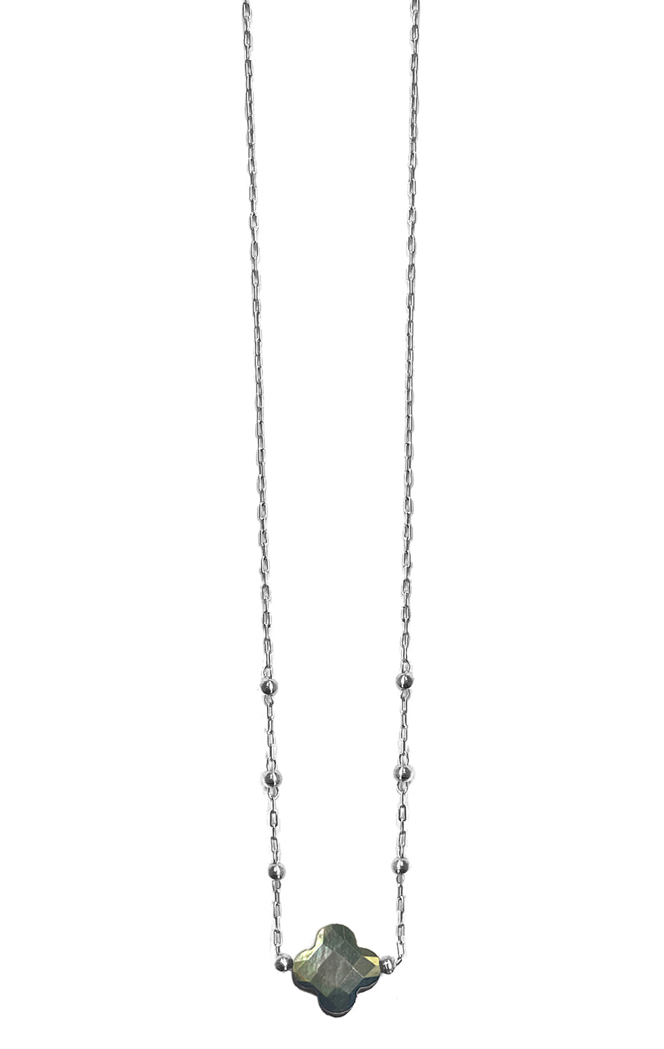 ZAG Bijoux Kette Kleeblatt Perlmutt Grau Facettiert Edelstahl Silber