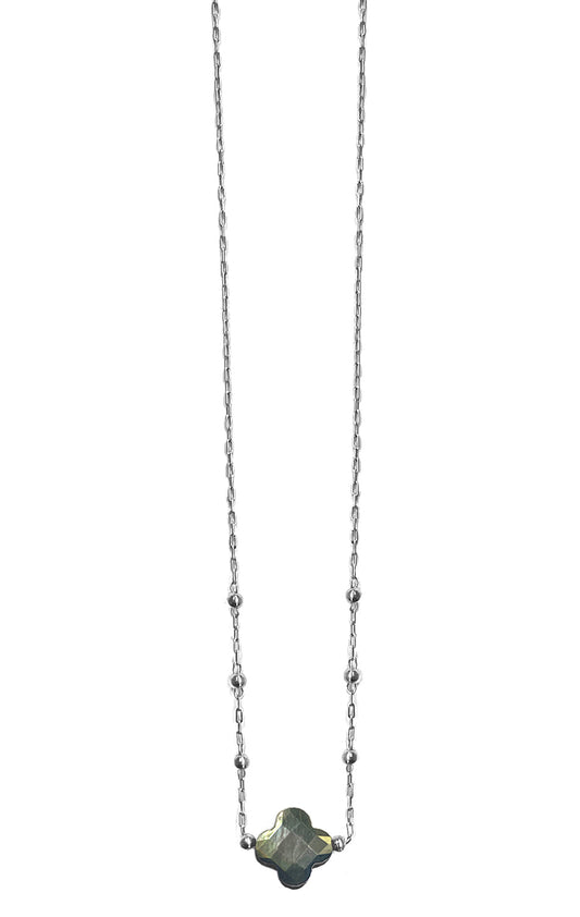 ZAG Bijoux Kette Kleeblatt Perlmutt Grau Facettiert Edelstahl Silber