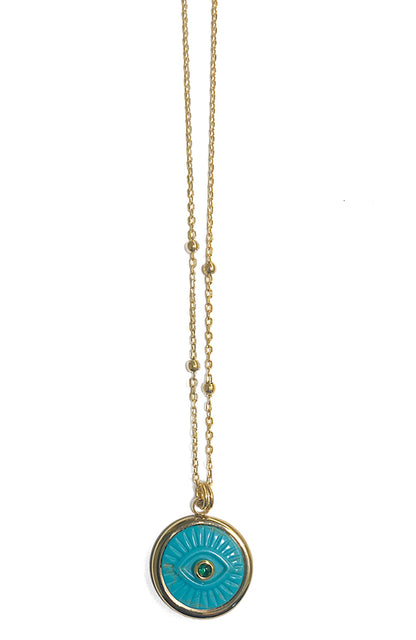 ZAG Bijoux Kette Nazar Eye Anhänger Rund Türkis 50 cm Lang Edelstahl Gold Plattiert