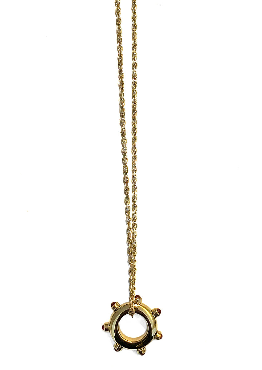 ZAG Bijoux Kette Zopfmuster Ringanhänger Carneol 50 cm Lang Edelstahl Gold Plattiert