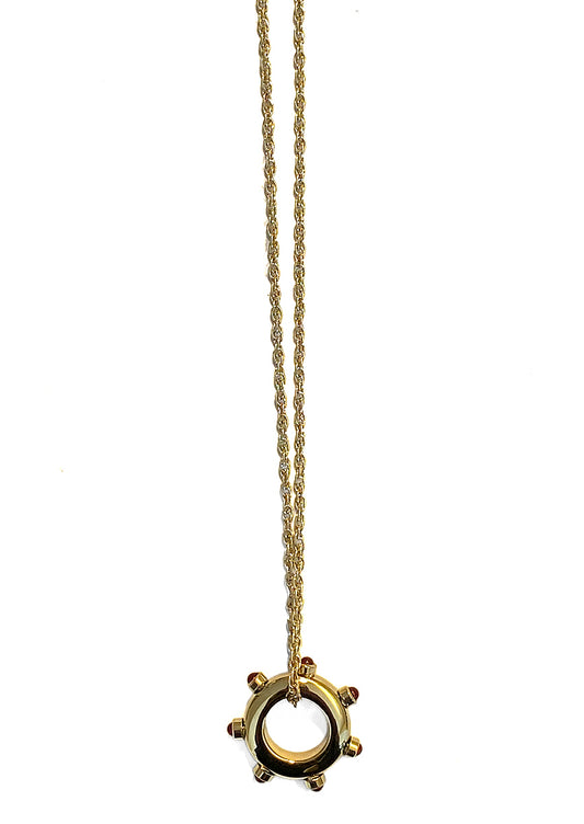 ZAG Bijoux Kette Zopfmuster Ringanhänger Carneol 50 cm Lang Edelstahl Gold Plattiert