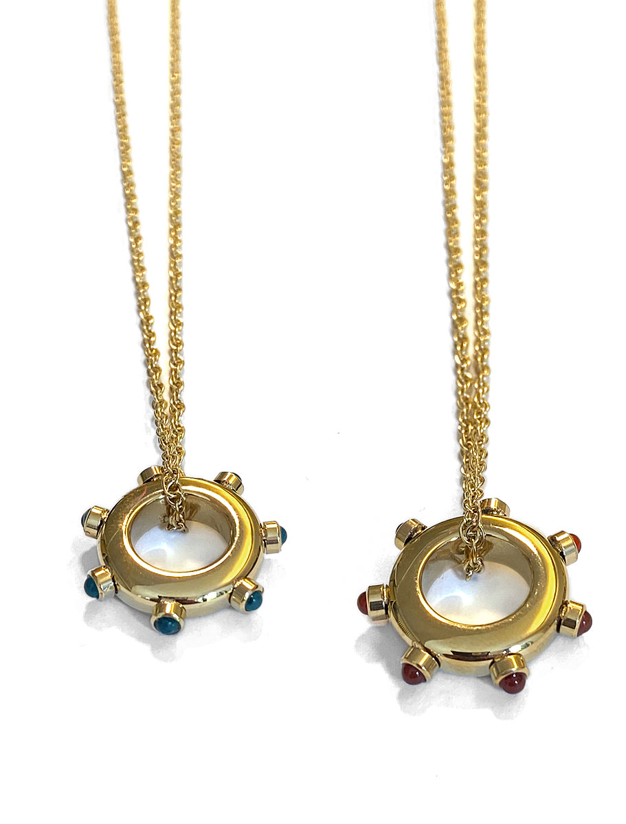 ZAG Bijoux Kette Zopfmuster Ringanhänger Carneol  Malachit 50 cm Lang Edelstahl Gold Plattiert