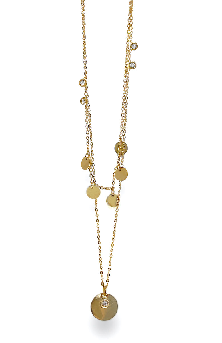 ZAG Bijoux Kette Doppelreihig Dots Plättchen Zirkonia Edelstahl Gold Plattiert Layering-Look