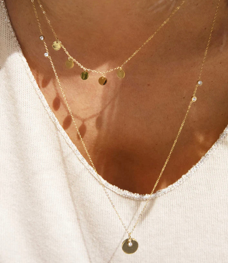 ZAG Bijoux Kette Doppelreihig Dots Plättchen Zirkonia Edelstahl Vergoldet Layering-Look