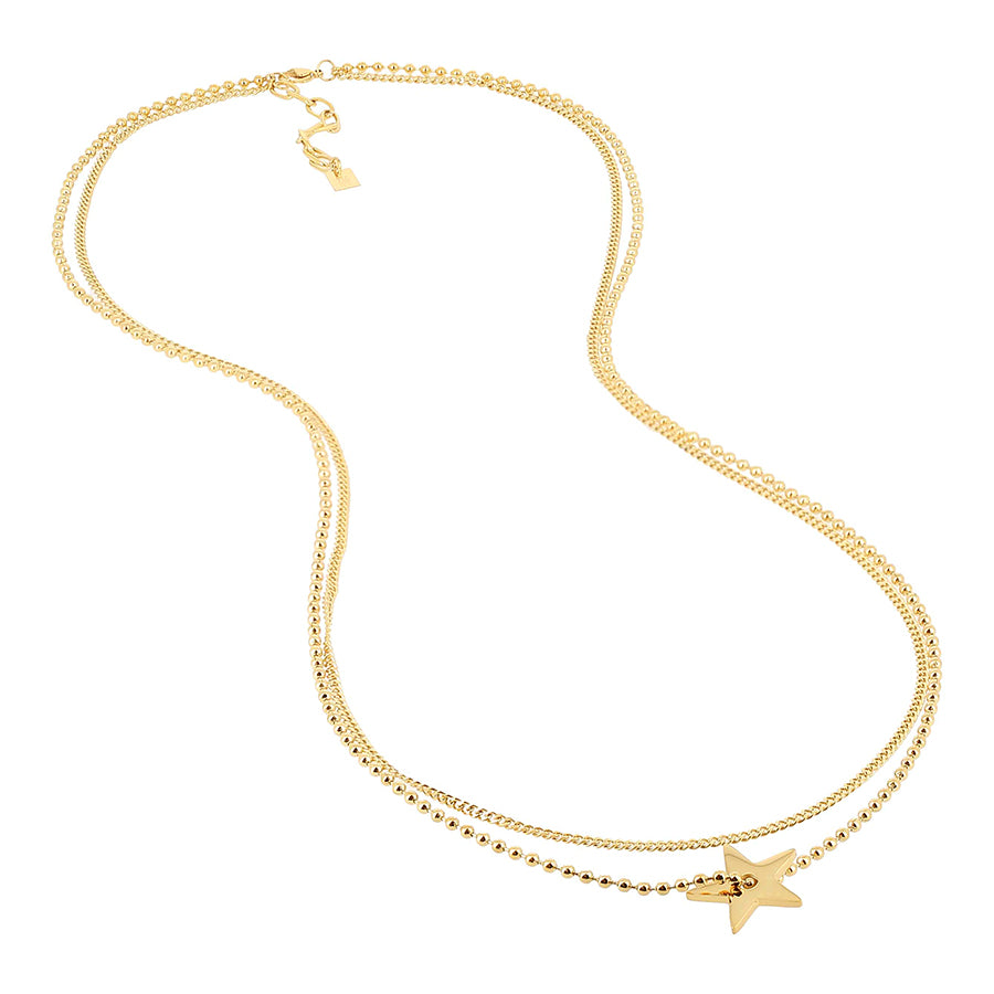 ZAG Bijoux Kette Zweireihig Kugelkette Panzerkette Stern-Anhänger Edelstahl Gold Plattiert 90 cm Lang