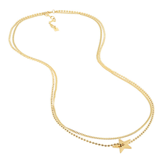 ZAG Bijoux Kette Zweireihig Kugelkette Panzerkette Stern-Anhänger Edelstahl Gold Plattiert 90 cm Lang