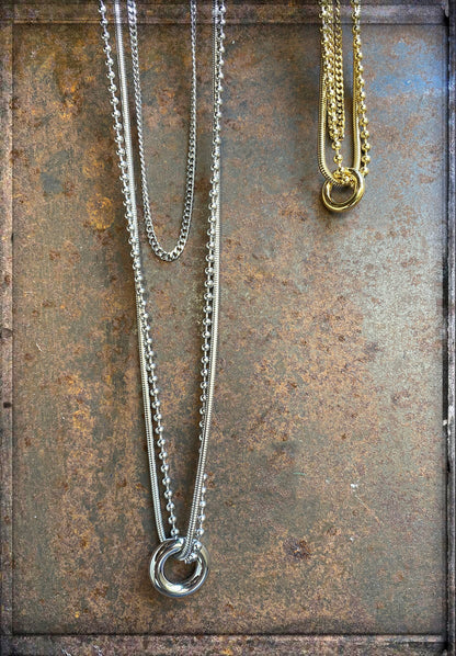 ZAG Bijoux Ketten Dreireihig Kugelkette Panzerkette Schlangenkette Ring-Anhänger 42 cm 90 cm Lang Edelstahl Silber Plattiert