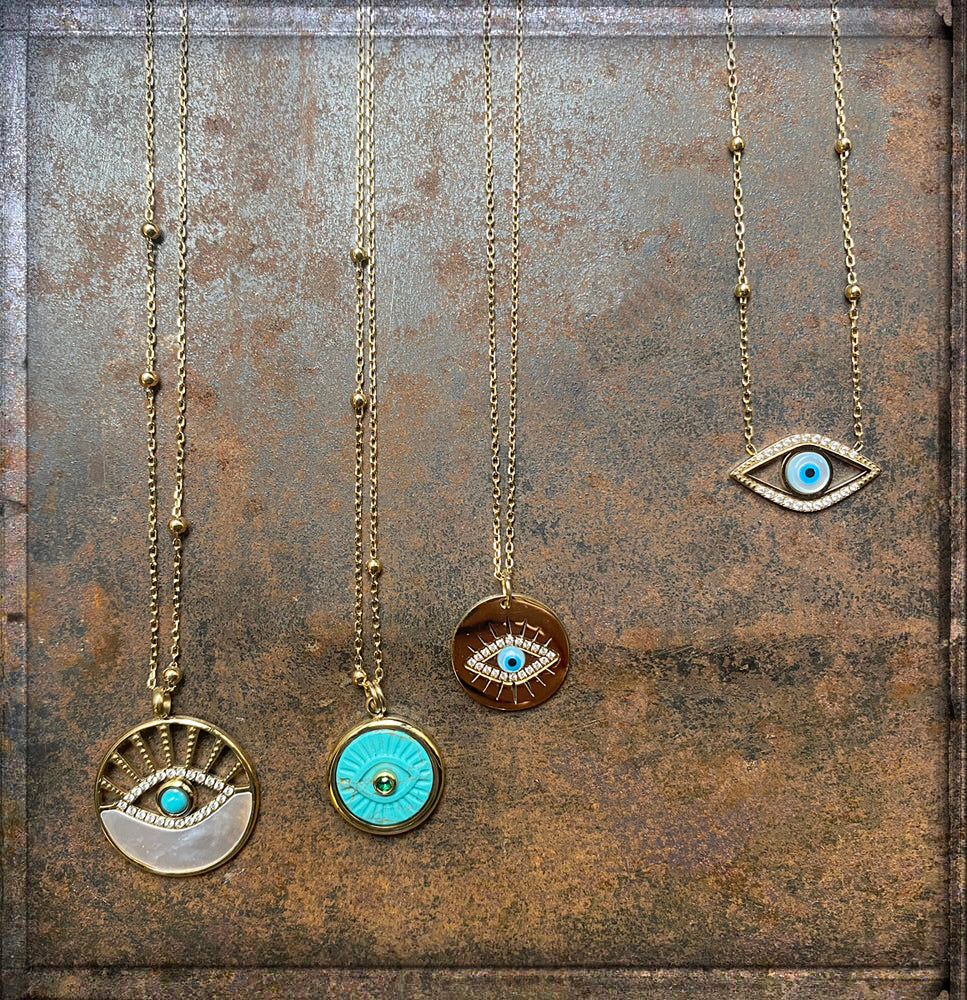 ZAG Bijoux Ketten Nazar Eye Anhänger Türkis Perlmutt Edelstahl Gold Plattiert Layering-Look