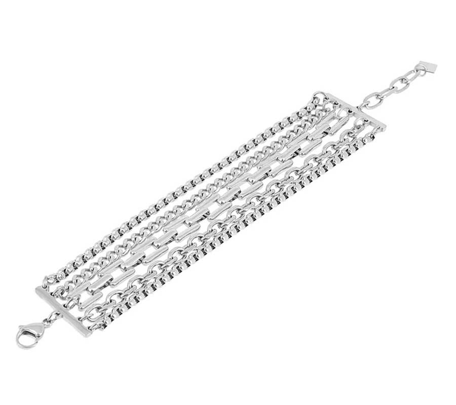 ZAG Bijoux Breites Kettenarmband 5-reihig Edelstahl Silber Layering-Look