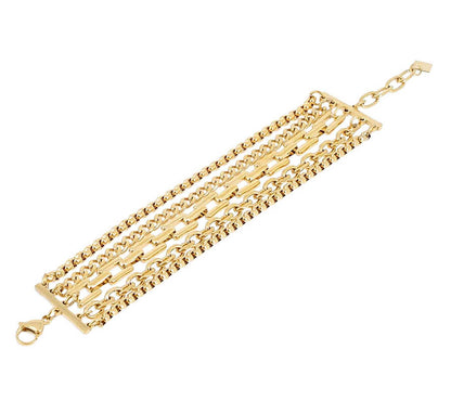 ZAG Bijoux Breites Kettenarmband 5-reihig Gold Plattiert Layering-Look
