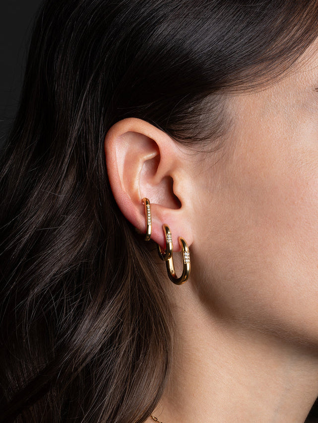 ZAG Bijoux Klappcreolen Oval Pavé Zirkonia Edelstahl Gold Plattiert Model