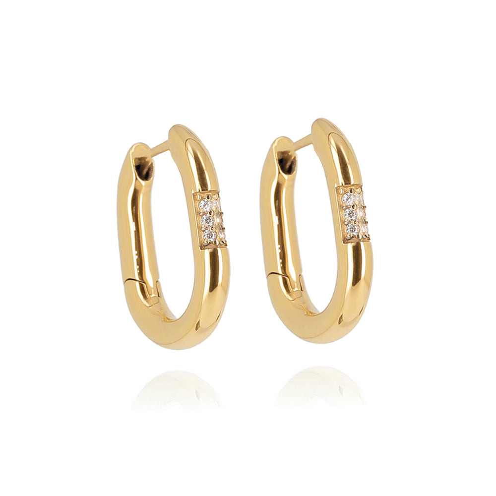 ZAG Bijoux Klappcreolen Oval Pavé Zirkonia Edelstahl Gold Plattiert
