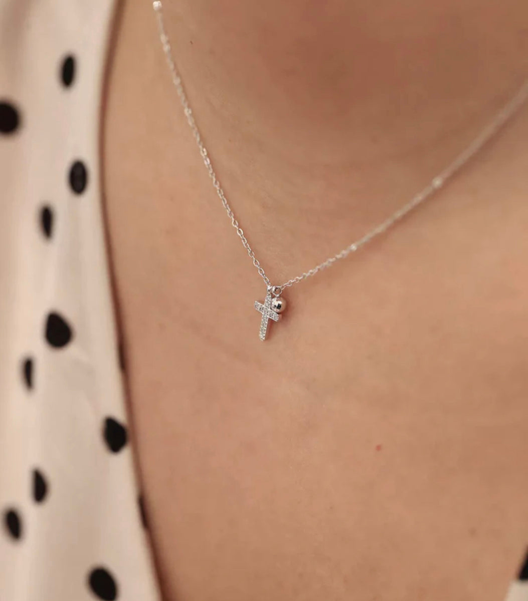 ZAG Bijoux Erbskette Filigran Kreuz-Anhänger Kugel Pavé Zirkonia Edelstahl Silber