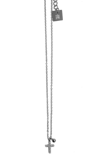 ZAG Bijoux Erbskette Filigran Kreuz-Anhänger Pavé Zirkonia Edelstahl Silber