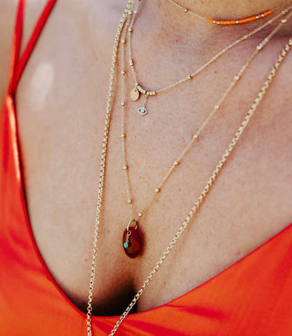 ZAG Bijoux Kugelkette Naturstein-Anhänger Edelstahl Gold Plattiert Layering-Look