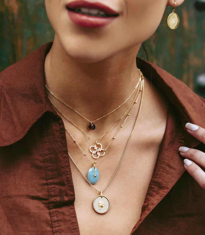 ZAG Bijoux Kugelkette Naturstein-Anhänger Edelstahl Gold Plattiert Model