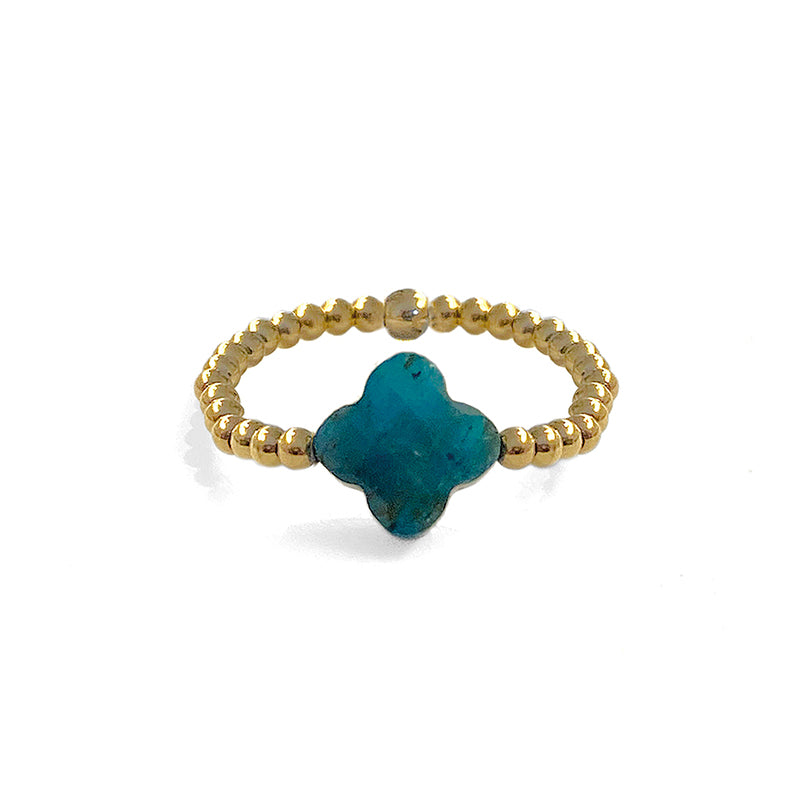 ZAG Bijoux Kugelring Kleeblatt Apatit Blau Facettiert Edelstahl Vergoldet Dehnbar