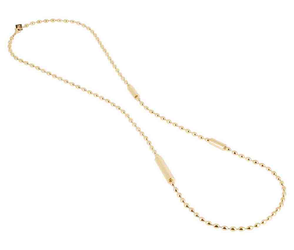 ZAG Bijoux Lange Statement Kette Partinello Ovales Erbsmuster Röhren-Elemente Edelstahl Vergoldet