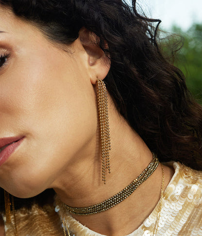 ZAG Bijoux Lange Ohrringe Judy Kugelkette Vergoldet Edelstahl Mehrreihig
