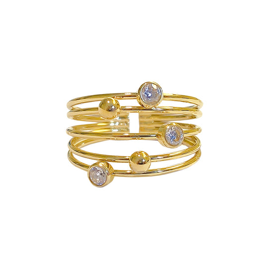 ZAG Bijoux Mehrreihiger Ring Zirkonia Weiß Edelstahl Gold Plattiert