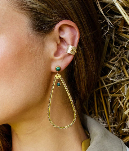 ZAG Bijoux Ohrringe Malachit Grün Tropfen-Anhänger Ketten-Detail Gold Plattiert Boho-Style Model