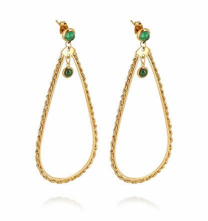 ZAG Bijoux Ohrringe Malachit Grün Tropfen-Anhänger Ketten-Detail Gold Plattiert Boho-Style