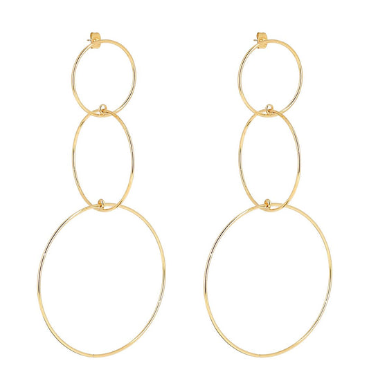 ZAG Bijoux Extra Lange Statement Ohrringe Ring-Design Edelstahl Vergoldet