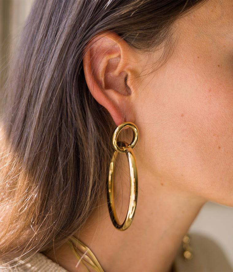 ZAG Bijoux Statement Ohrringe Doppelringe Edelstahl Gold Plattiert Adiga 