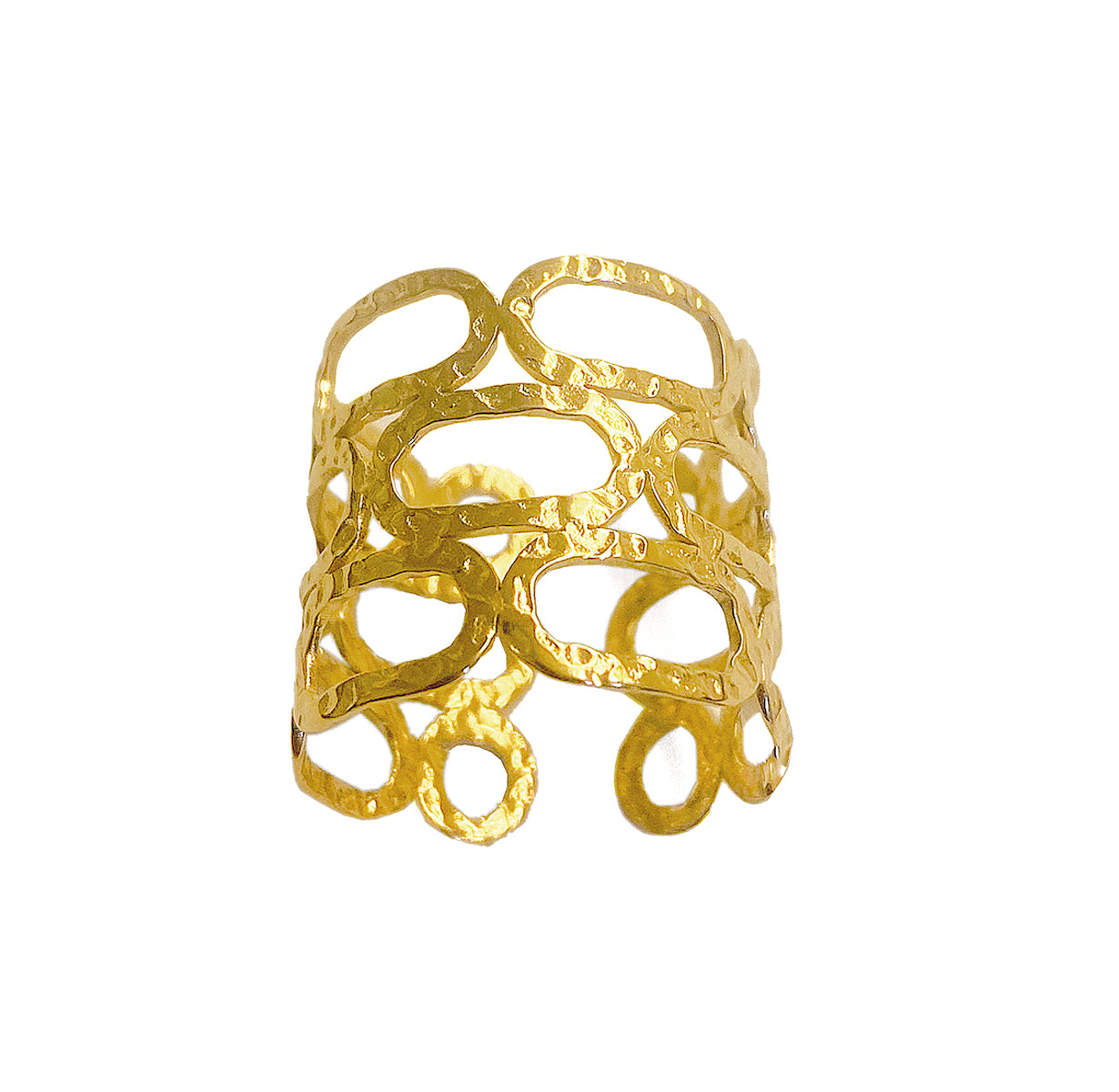 ZAG Bijoux Ring Breit Gehämmerte Optik Gold Plattiert Edelstahl Größenverstellbar