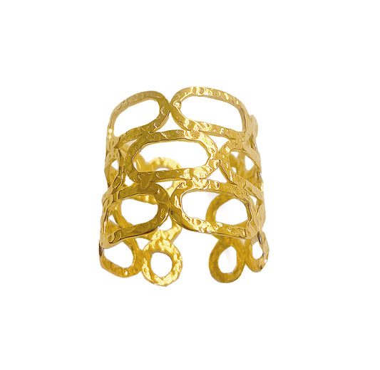 ZAG Bijoux Ring Breit Gehämmerte Optik Gold Plattiert Edelstahl Größenverstellbar