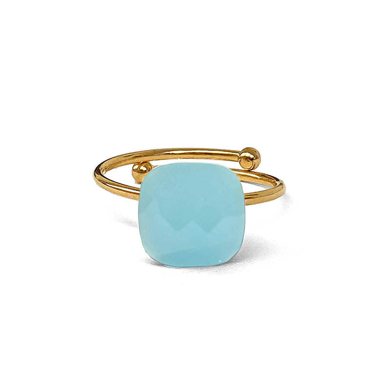 ZAG Bijoux Steinring Calcedon Hellblau Gold Plattiert Größenverstellbar