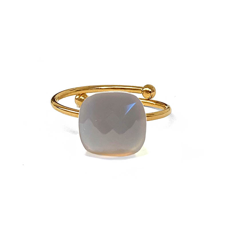 ZAG Bijoux Steinring Calcedon Grau Gold Plattiert Größenverstellbar