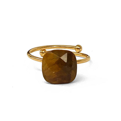 ZAG Bijoux Steinring Tigerauge Braun Gold Plattiert Größenverstellbar