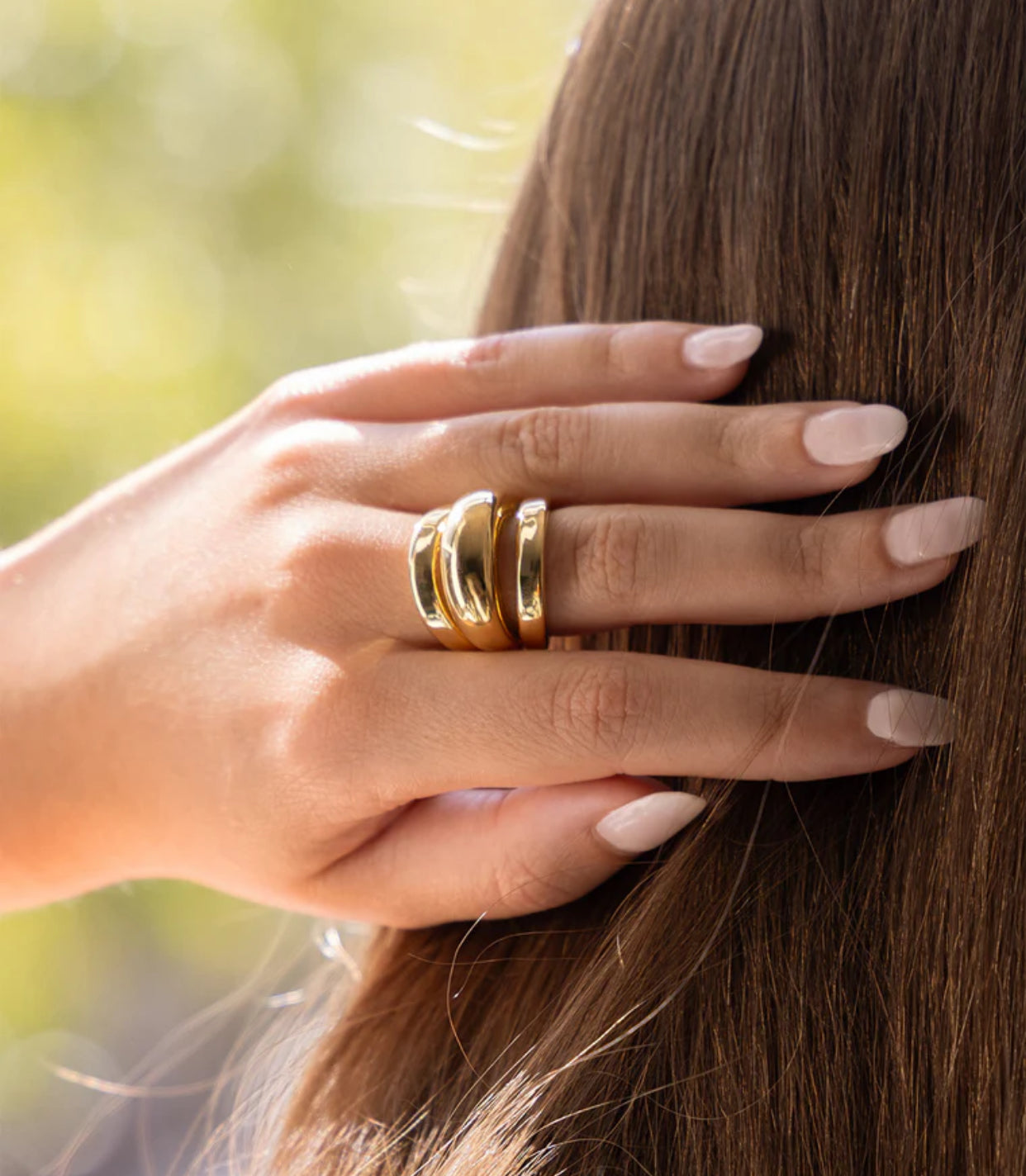 ZAG Bijoux Ring Dreireihig Breit Edelstahl Gold Plattiert Model