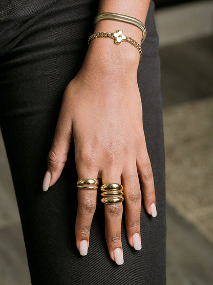 ZAG Bijoux Ring Dreireihig Breit Edelstahl Gold Plattiert Stacking-Look