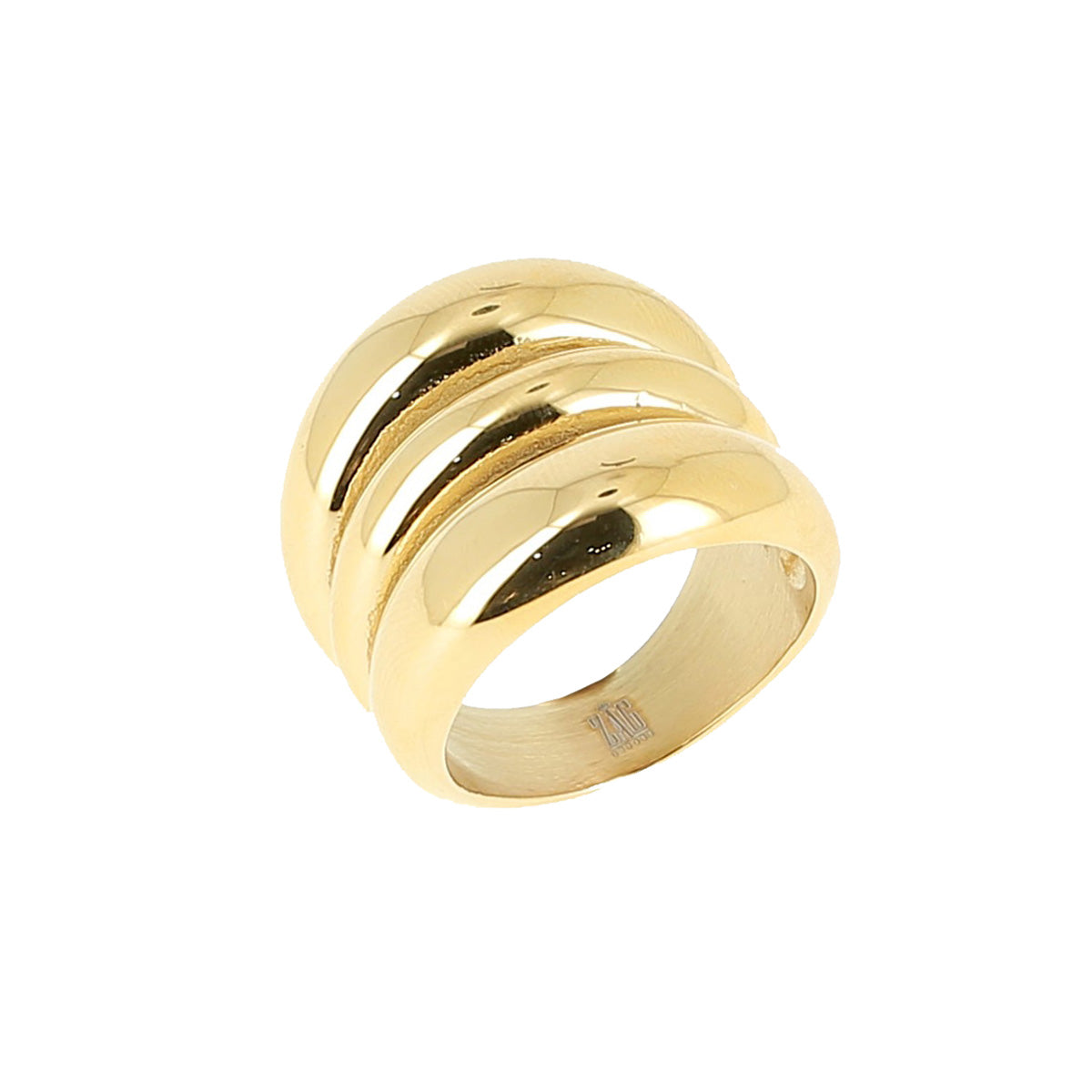 ZAG Bijoux Ring Dreireihig Breit Edelstahl Gold Plattiert