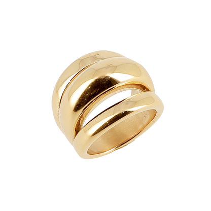 ZAG Bijoux Ring Dreireihig Breit Edelstahl Gold Plattiert