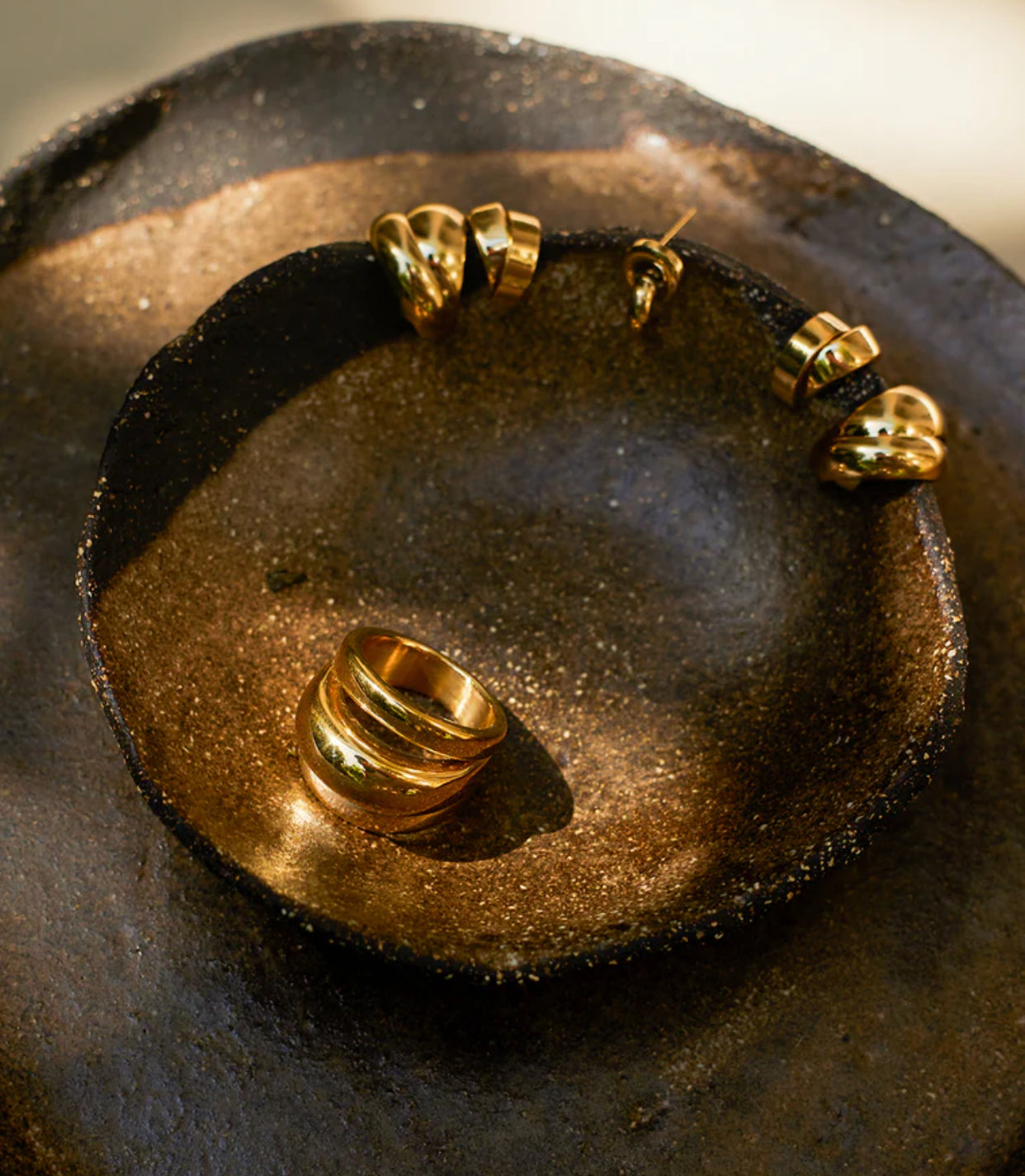 ZAG Bijoux Ring Dreireihig Breit Edelstahl Vergoldet
