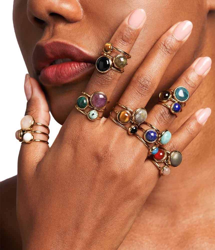 ZAG Bijoux Ring Gobi Natursteine Größenverstellbar Edelstahl Vergoldet Model Varianten
