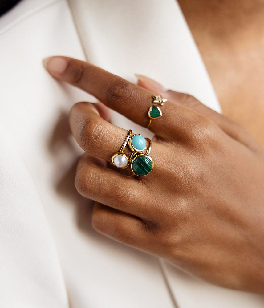 ZAG Bijoux Ring Gobi Natursteine Größenverstellbar Edelstahl Vergoldet Model