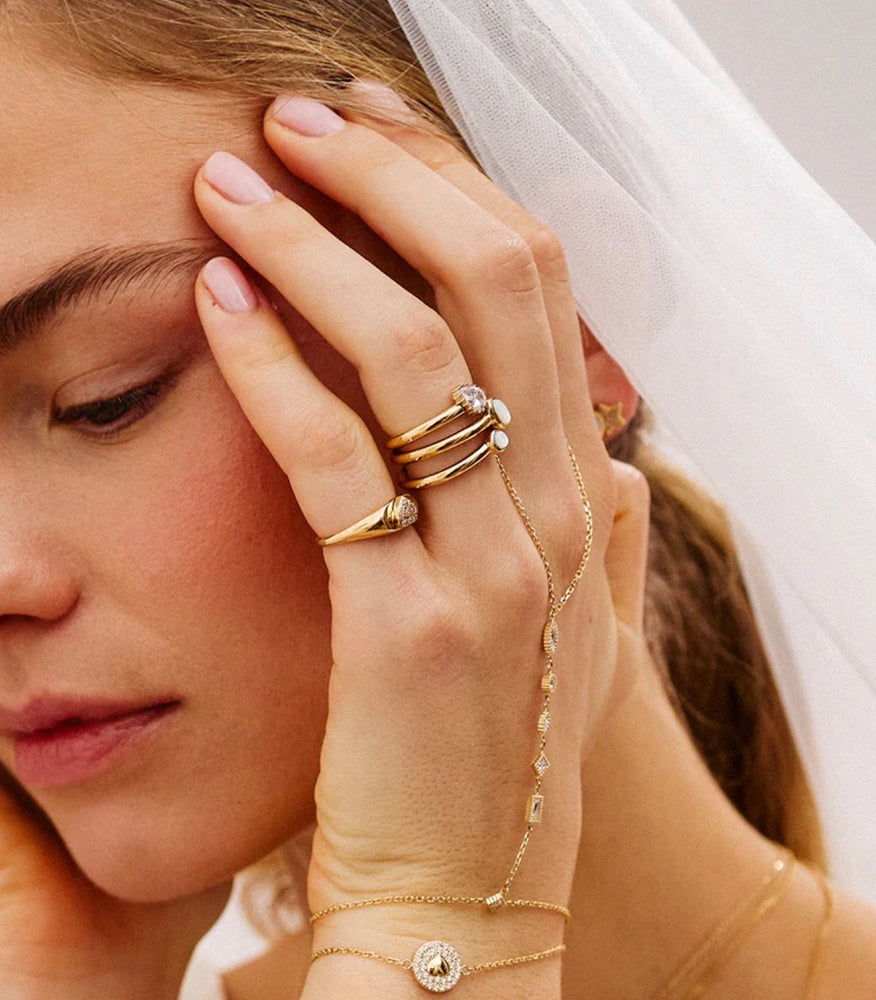 ZAG Bijoux Ring Set Moliterno Edelstahl Vergoldet Perlmutt Zirkonia Detail
