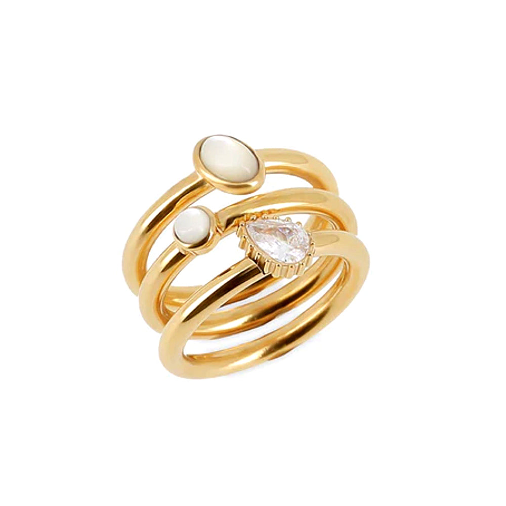 ZAG Bijoux Ring Set Moliterno Edelstahl Vergoldet Perlmutt Zirkonia

