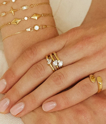 ZAG Bijoux Ring Set 3 Ringe Zirkonia Vergoldet Edelstahl Ring-Stacking-Look Model