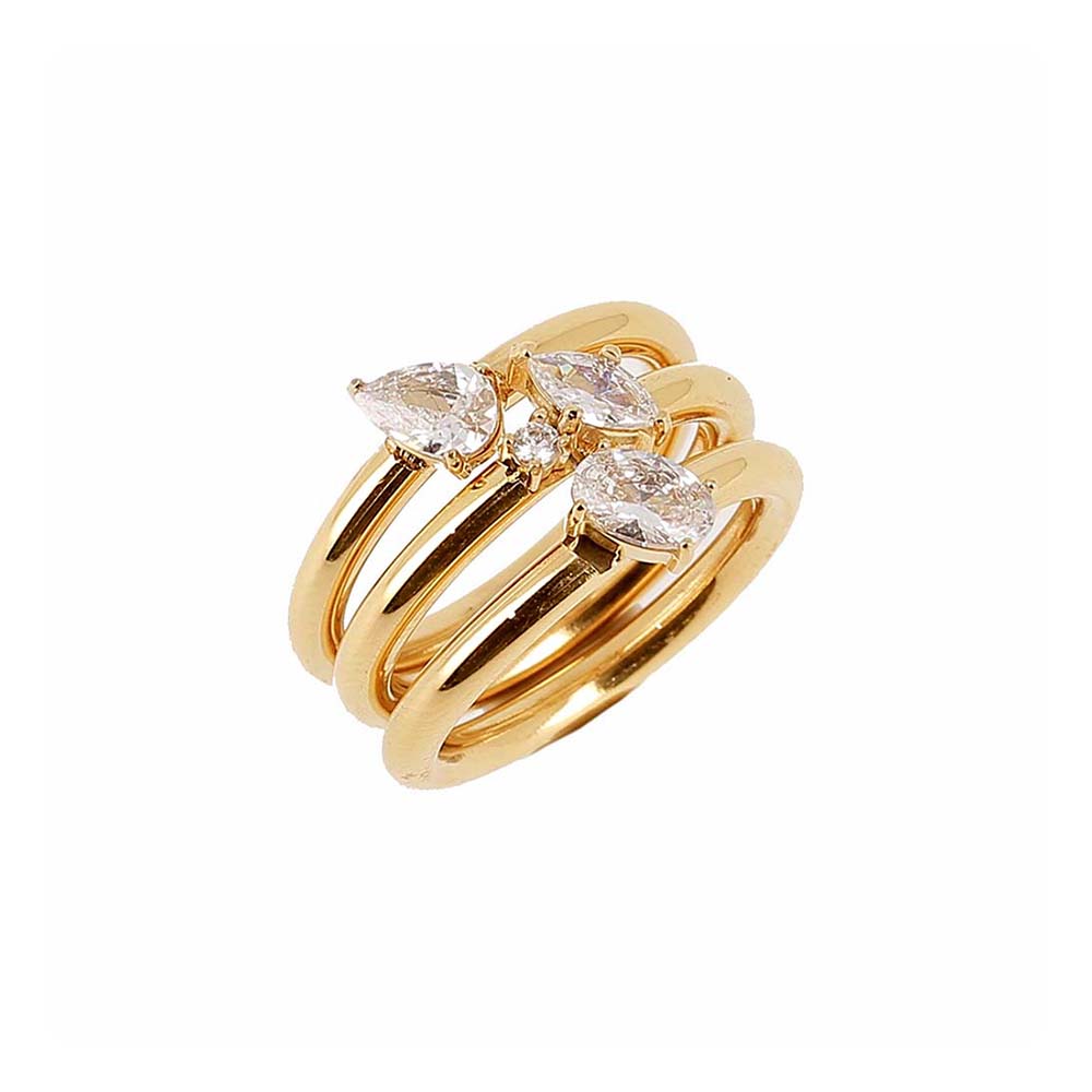 ZAG Bijoux Ring Set 3 Ringe Zirkonia Vergoldet Edelstahl Ring-Stacking-Look