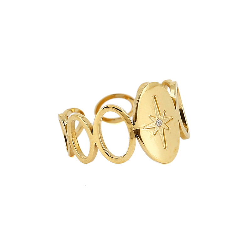 ZAG Bijoux Ring Stern-Gravur Zirkonia Edelstahl Gold Plattiert Größenverstellbar