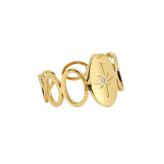 ZAG Bijoux Ring Stern-Gravur Zirkonia Edelstahl Gold Plattiert Größenverstellbar