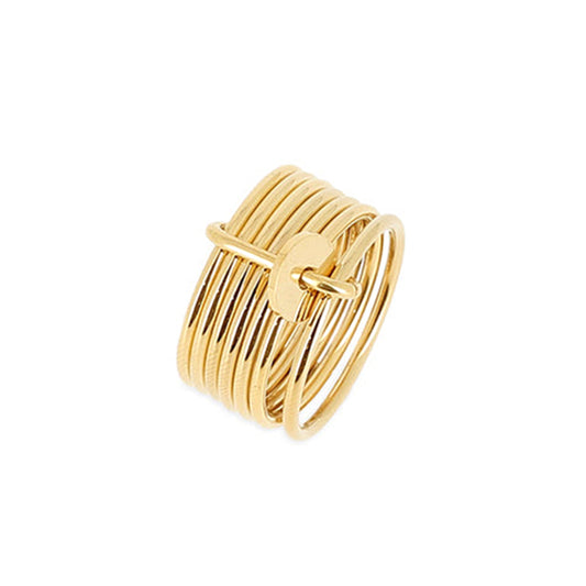 ZAG Bijoux Ring Theon 7-Reihig Breit Gold Plattiert Edelstahl