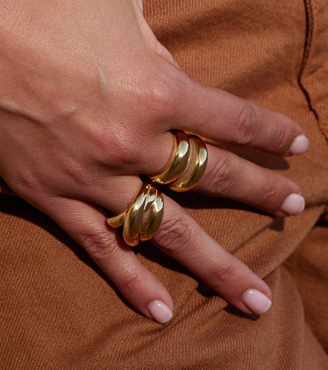 ZAG Bijoux Ring Verschlungen Breit Edelstahl Gold Plattiert Stacking-Look
